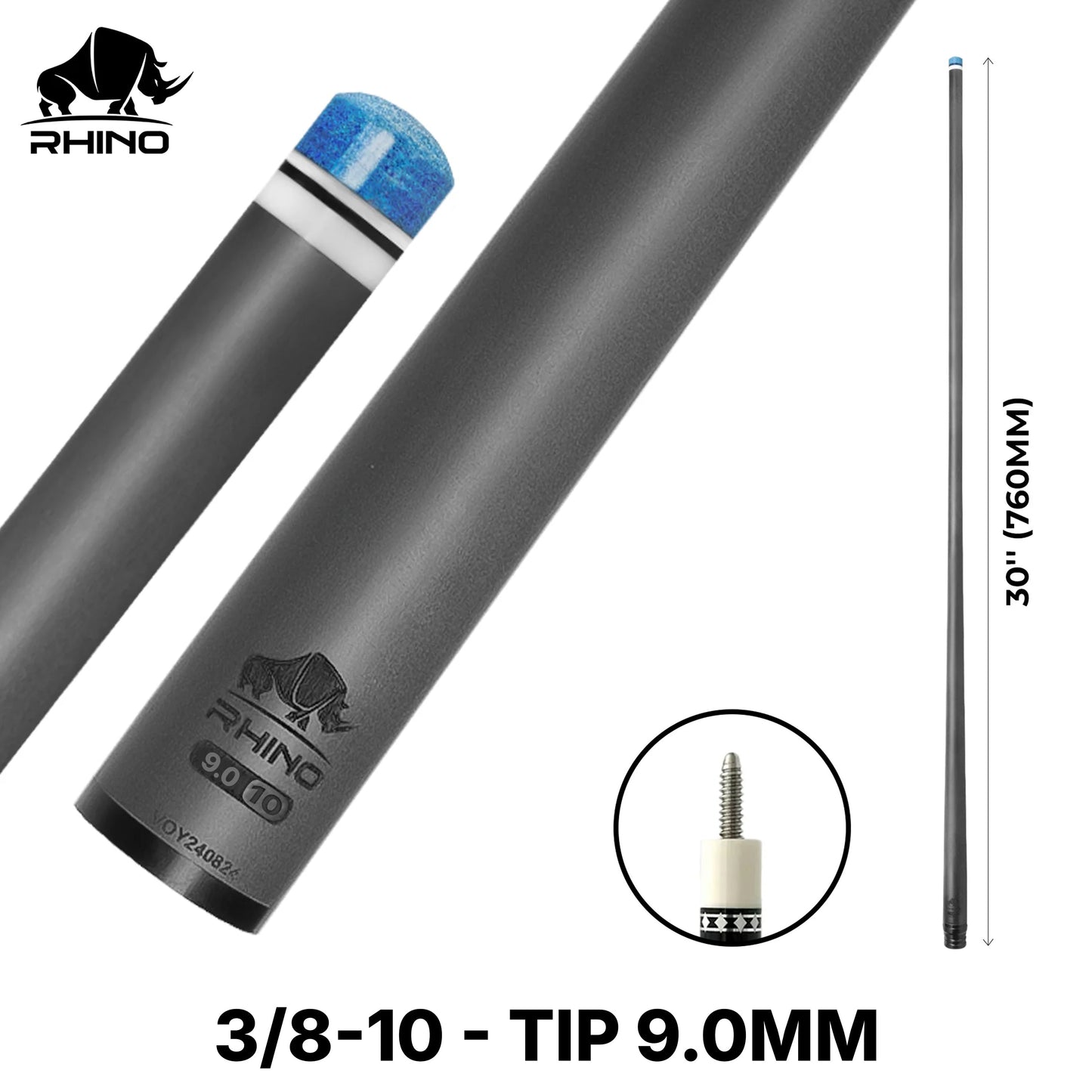 Rhino - 30" / 3/8-10 Carbon Pool Cue Single Shaft