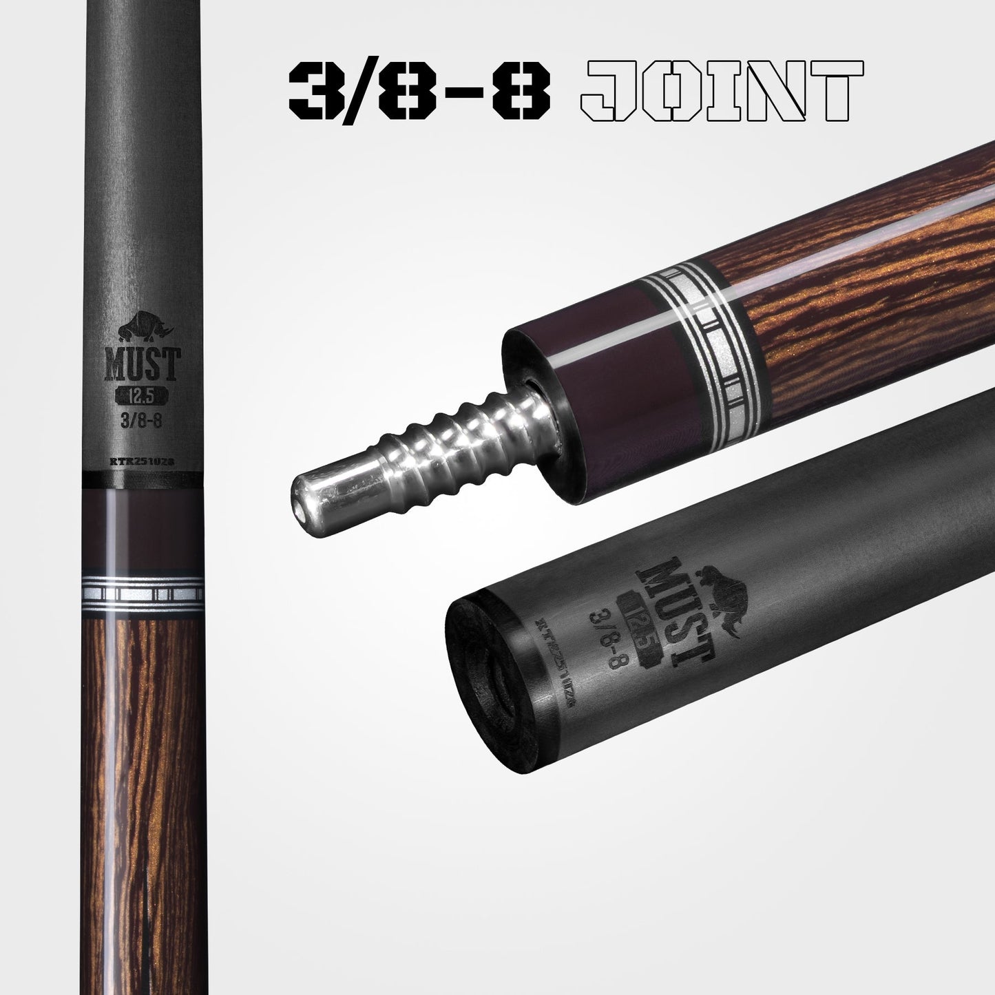 RHINO MUST POOL CUE - MU2 BOCOTE EBONY DIAMOND