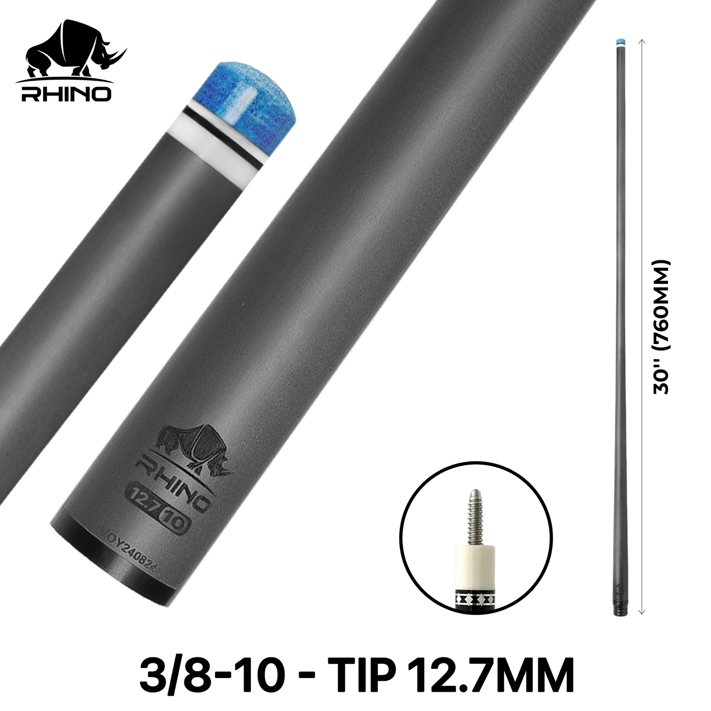 Rhino - 30" / 3/8-10 Carbon Pool Cue Single Shaft