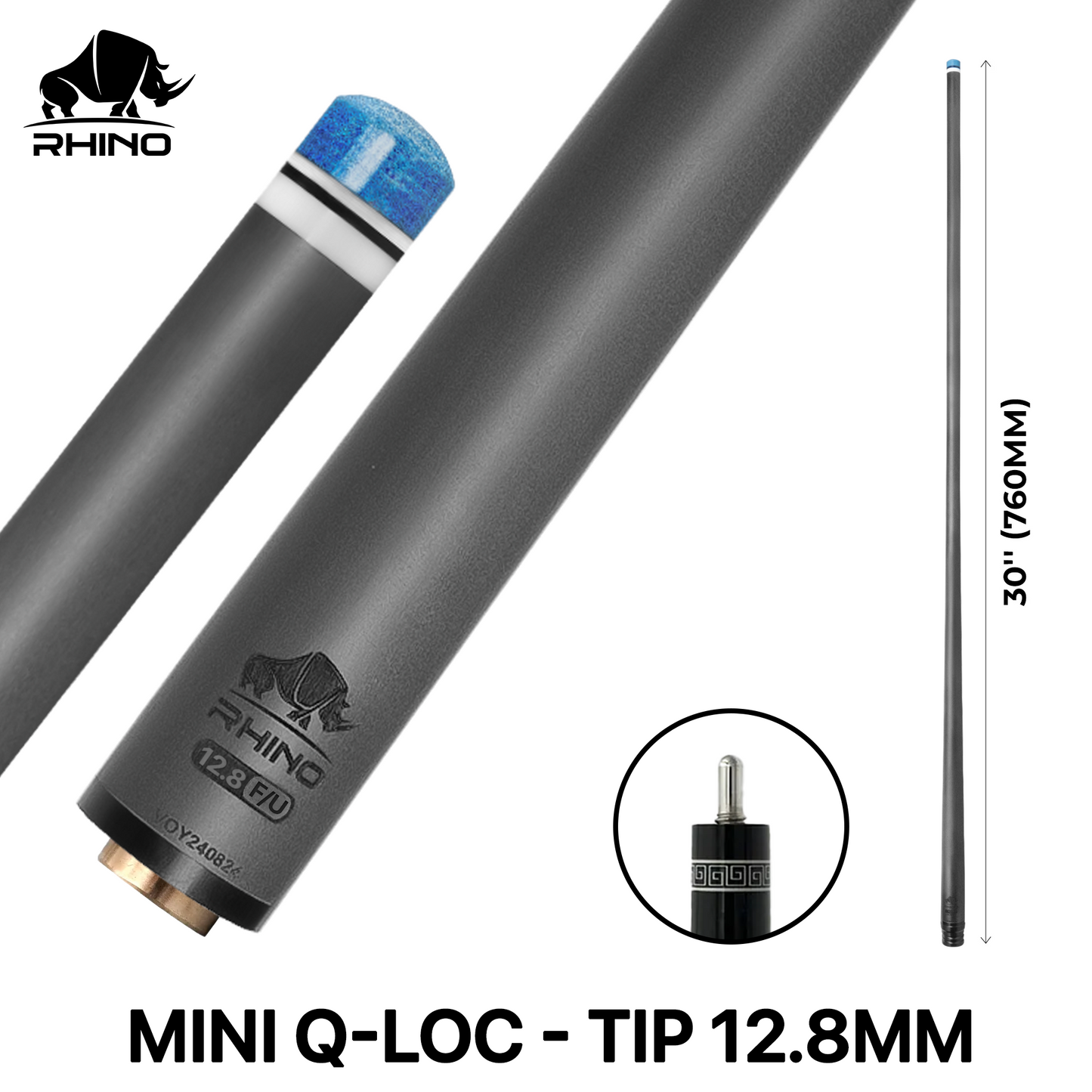 Rhino - 30" / Mini Q-loc F/U Carbon Pool Cue Single Shaft