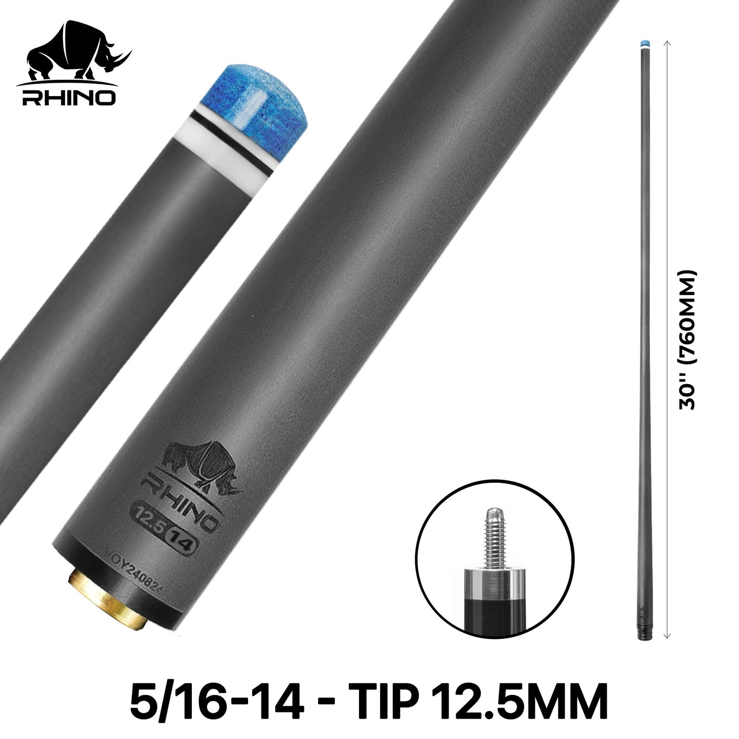 Rhino - 30" / 5/16-14 Carbon Pool Cue Single Shaft - Standard